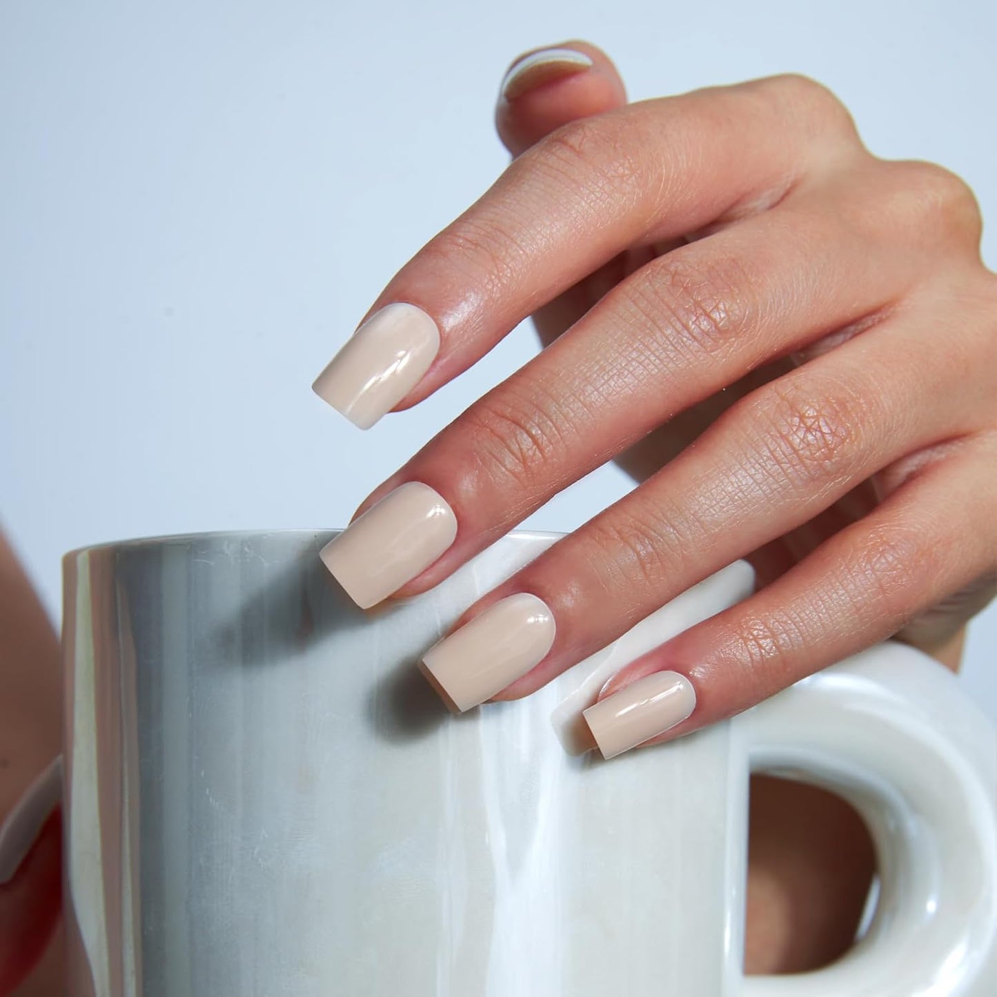 Semi Cured Gel Nail Strips, 20 PCS Gel Nail Stickers Work with UV Light, Gel Nail Wraps, Salon Quality & Easy to Use - Cream Coffee