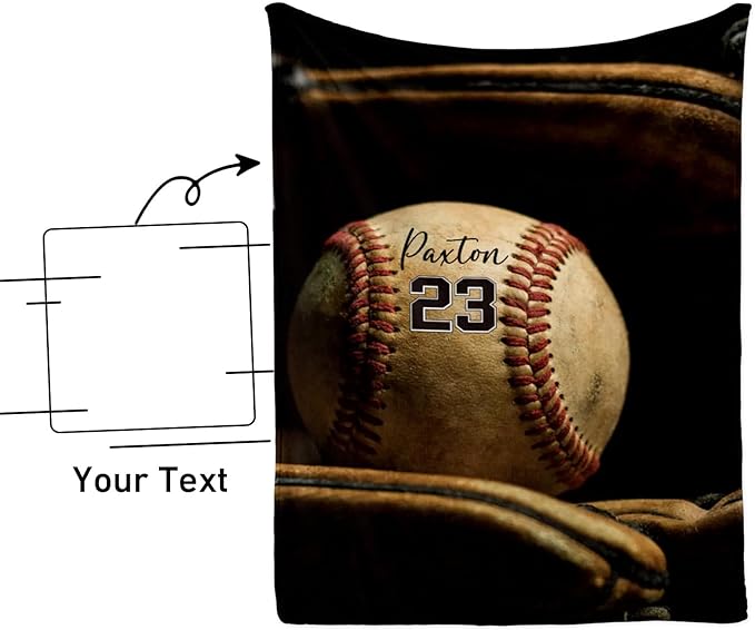 Custom Softball Baby Blanket with Name Number: Personalized Fluffy and Warm Gift for Baby Toddler Kids and Adults Birthday Skin-Friendly Flannel Fabric(50"x60")