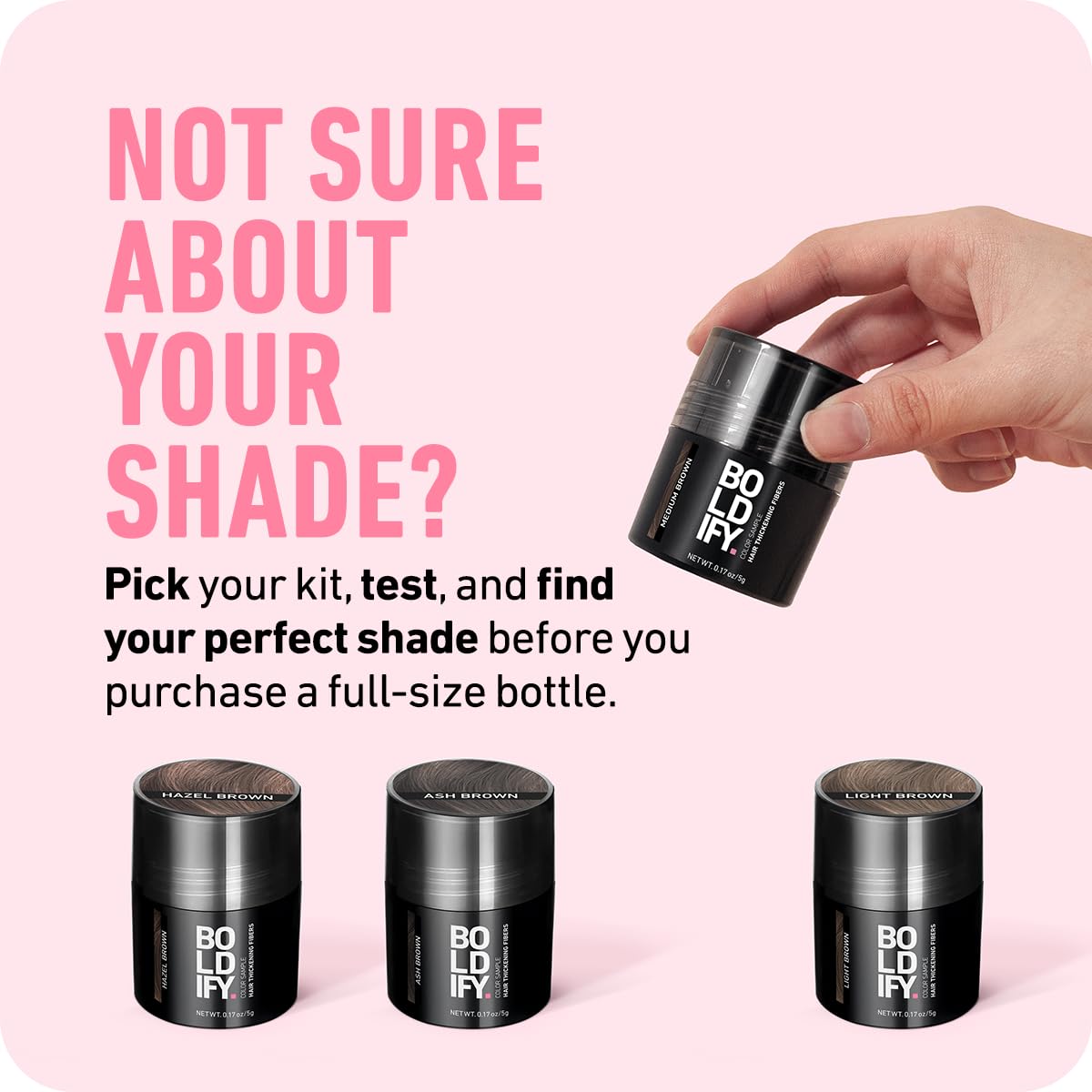 Boldify Hair Fibers Color Sample Kit - Fill In Thinning and Fine Hair for an Instantly Fuller, Thicker Look - 14 Shades for Women & Men - Grays