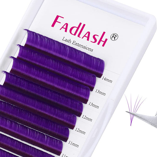 Easy Fan Volume Lashes D Curl Mixed Tray Purple Volume Eyelash Extensions 8-14mm Rapid Blooming Lash Extension Supplies by FADLASH (Purple 0.07-D-Mix)