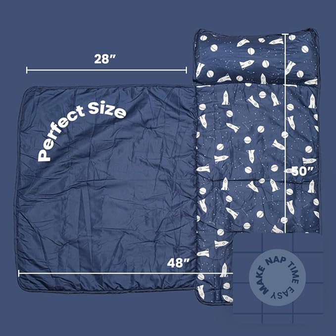 Toddler Nap Mat with Removable Pillow and Blanket (21" x 48") - Soft Sleep Mats for Kids, Daycare, Preschool, Travel - Machine Washable Roll Up Sleeping Bag - Nap Mat by Zunee