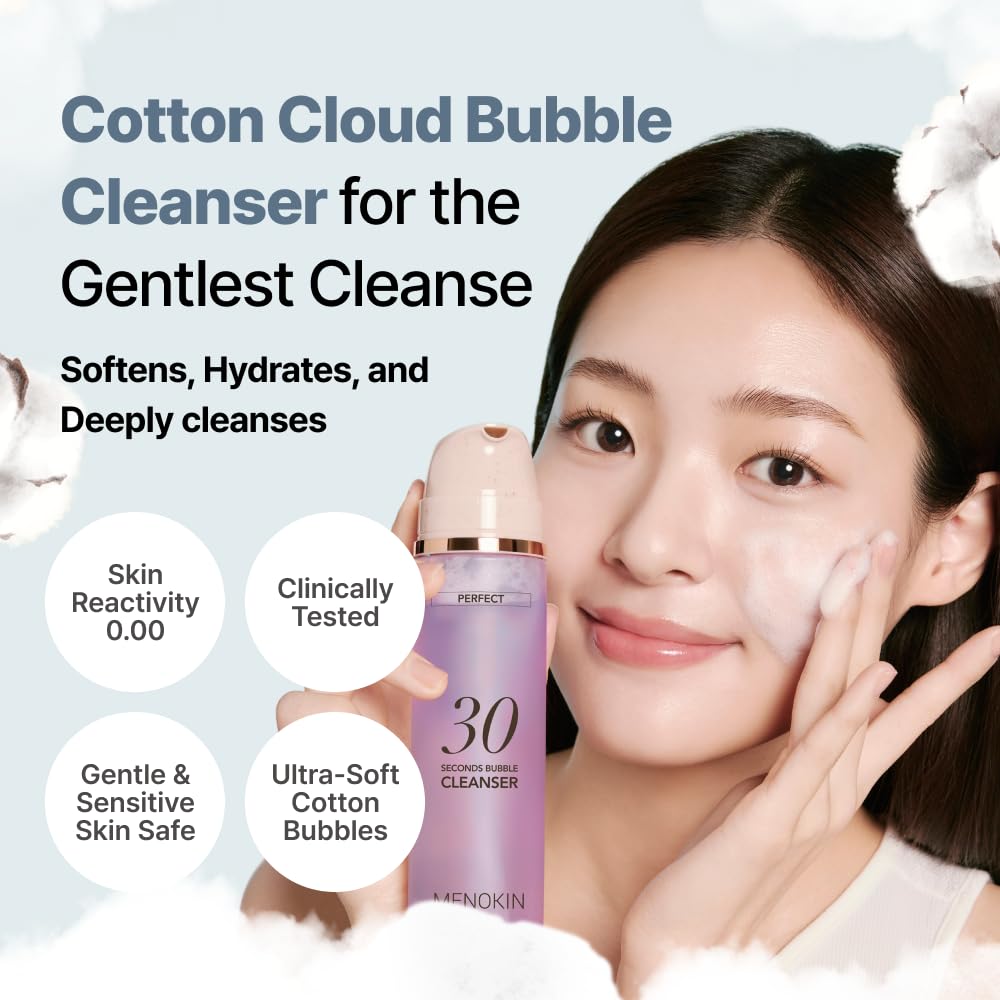 MENOKIN Cotton Cloud Bubble Cleanser [Perfect] EGF Skin Repair, Remove Impurities, Low pH for Sensitive Skin, Hydrating & Non-Stripping, Gentle Face Wash, Foaming bubbles, Korean Skincare 5.07 fl oz