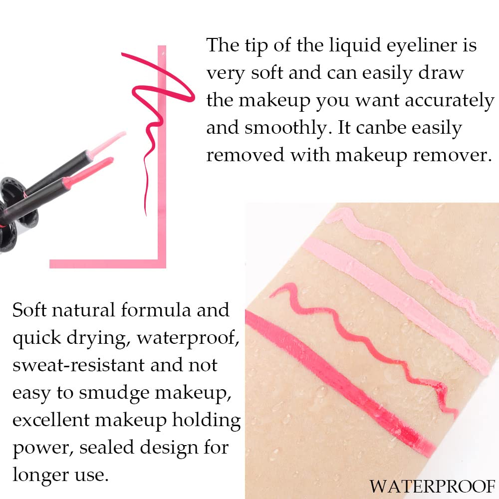 evpct 2Pcs Hot Pink Rose Red Liquid Eyeliner Set Waterproof Neon Bright Light Pink Eye Liner Liquid Pen Pencil for Women Eyes delineadores de colores para ojos delineador de ojos contra el agua 02&11