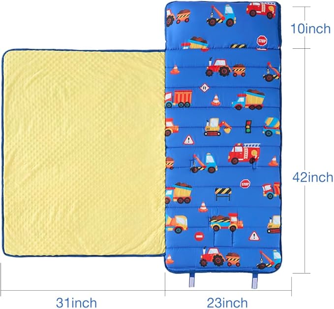 beeweed Toddler Nap Mat, Rollup Design Kid Sleeping Mat with Removable Pillow & Minky Blanket, Toddler Sleeping Bag for Daycare Preschool Travel Camping