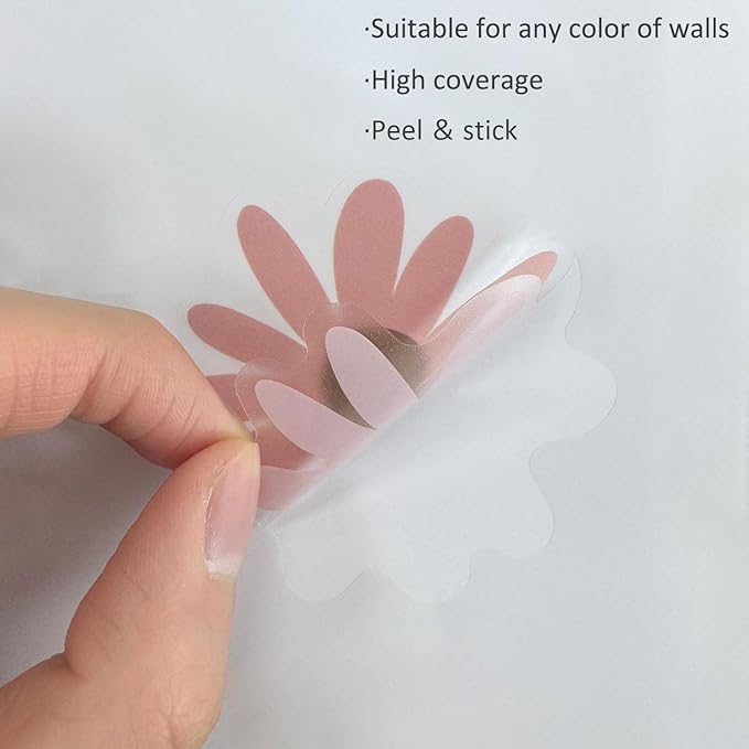 Daisy Wall Decals Boho Flower Wall Stickers 72 PCS for Girls Room Playroom Nursery, Removable Daisy Wall Decal Boho Peel and Stick Kids Room Decor Vinyl Murals DIY Decorations (12 Sheets)