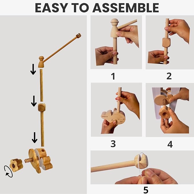 High-Contrast Black & White Fish Montessori Baby Mobile for Crib, Adjustable Wooden Arm Holder, Easy Clip-On Nursery Decor for Visual Stimulation & Gift