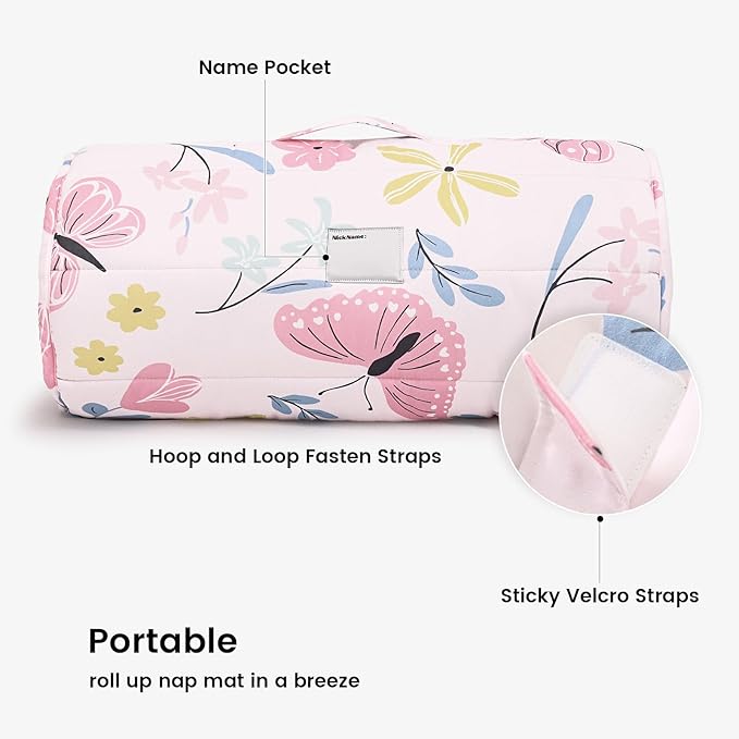 PHF Butterfly Toddler Nap Mat Set, with Removable Pillow for Toddler Girls, Soft and Lightweight for Daycare, Preschool, Travel, Kindergarten Sleeping Bag, Fits Ages 3-6 Years, Butterfly