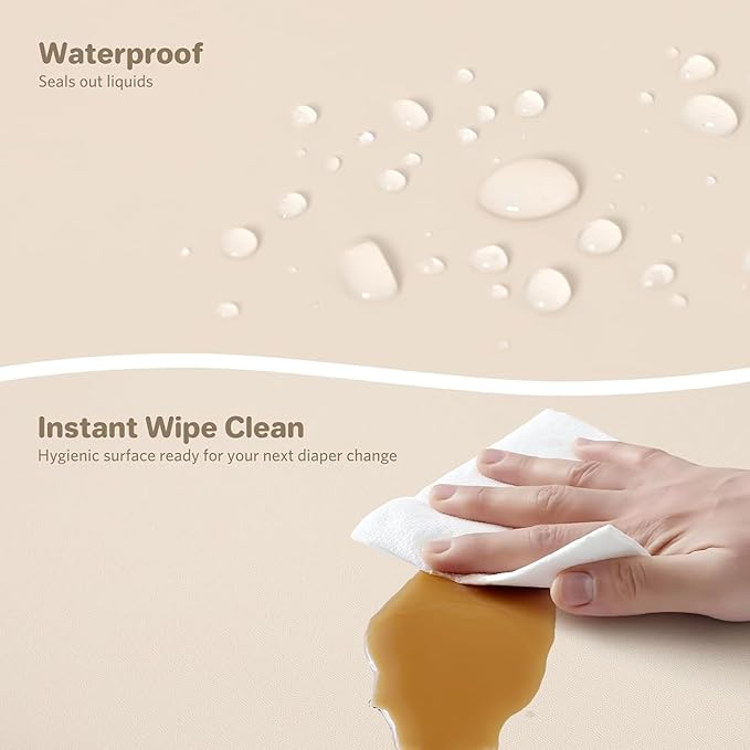 Wipe-Clean Baby Diaper Changing Pad Waterproof & Wipeable Teddy Bear Easy to Clean, Soft EVA Foam Changer Pads with Adjustable Safety Belt, Non-Slip Change Mat for Changing Station Table Dresser Bed