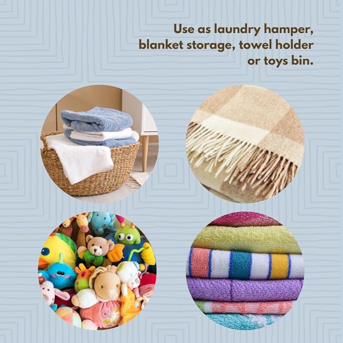 Tall Large Decorative Wicker Storage Basket with Lid, Laundry Hamper, Blanket Storage, Toys Bin, Clothes Holder, Boho Style (White)