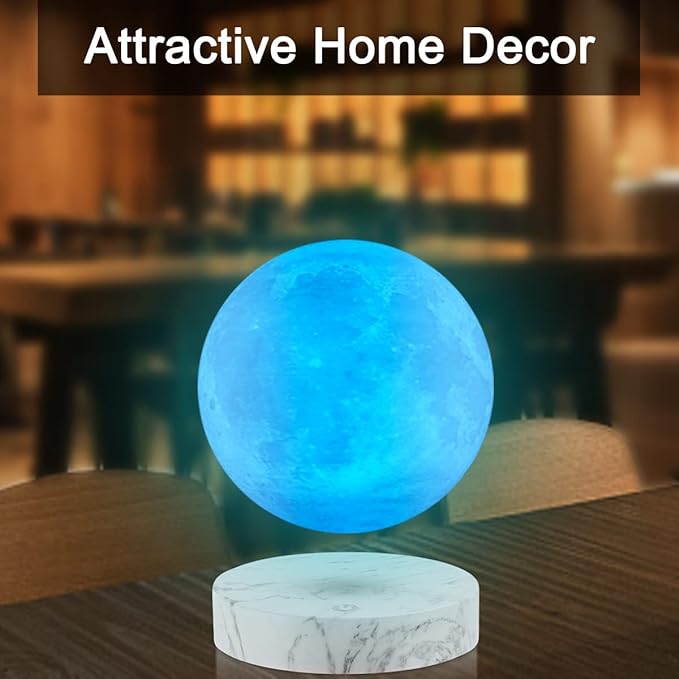 VGAzer Levitating Moon Lamp,Floating and Spinning in Air Freely with 3D Printing LED Moon Light Has 16 Colors 20 Modes for Unique Christmas Gifts,Room Decor (Marble Base 16 Colors)