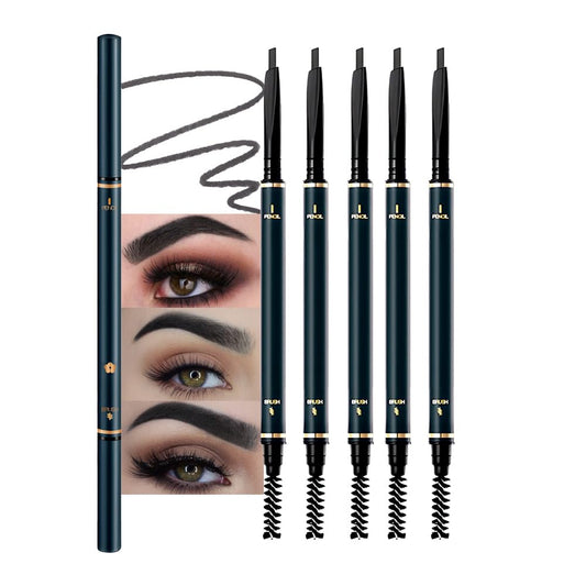5 Pcs Waterproof Professional Makeup Micro Brow Pencil, Black Brow Kit with Eyebrow Brush, Ultra-Fine Mechanical Pencil, Eyebrow Pencils for Women, (C01#Black, 5Pcs)