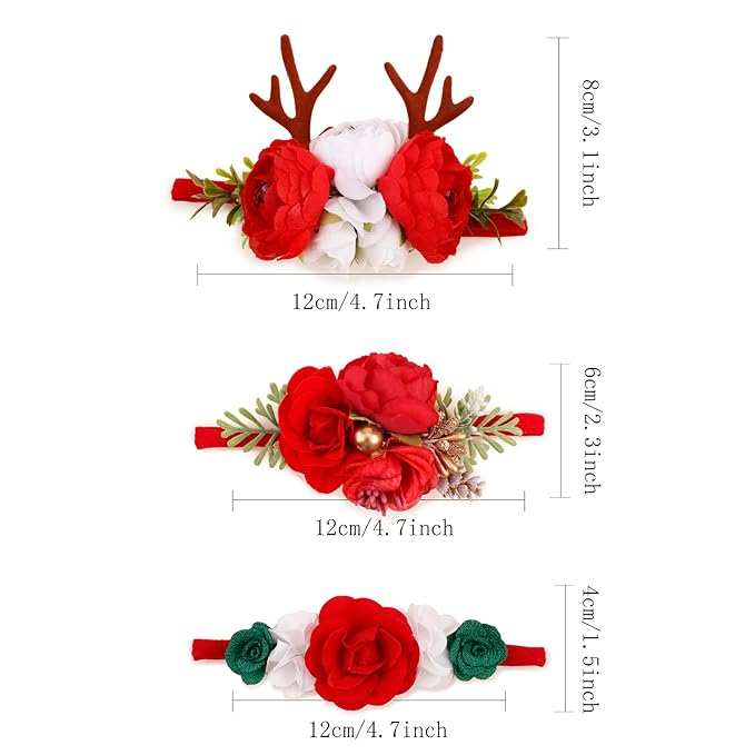 cherrboll 3pcs Baby Girl Headbands Flowers, Super Soft & Stretchy Nylon Floral Hairbands for Newborn Toddler