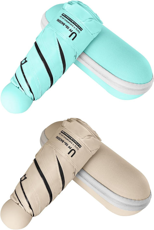 BAODINI Travel Essentials Mini Umbrella for Purse With Case Small Compact UV Sun Protection Lightweight Tiny Pocket Manual Open Close Umbrella for Women Kids and Men Fit Purse Backpack