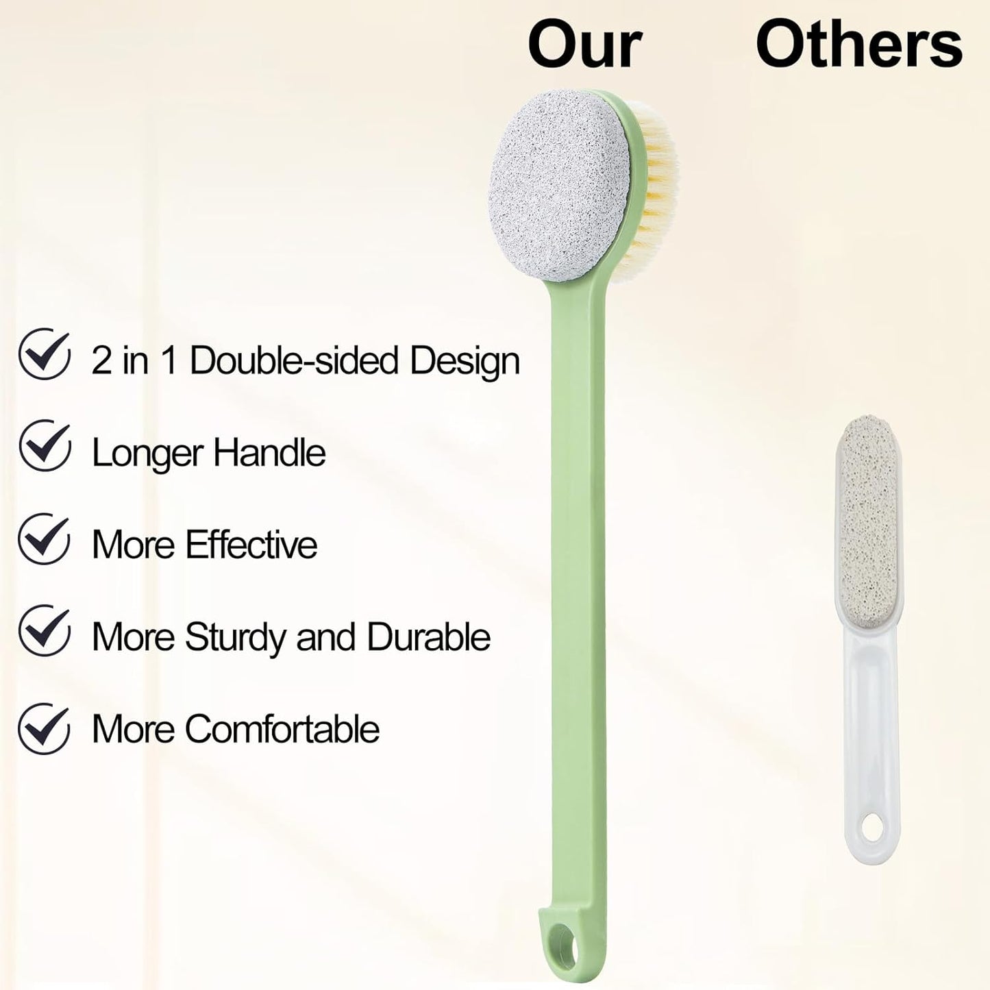 Pumice Stone for Feet with Long Handle (Double-Faced Straight Green Handle, Count, 1.0)