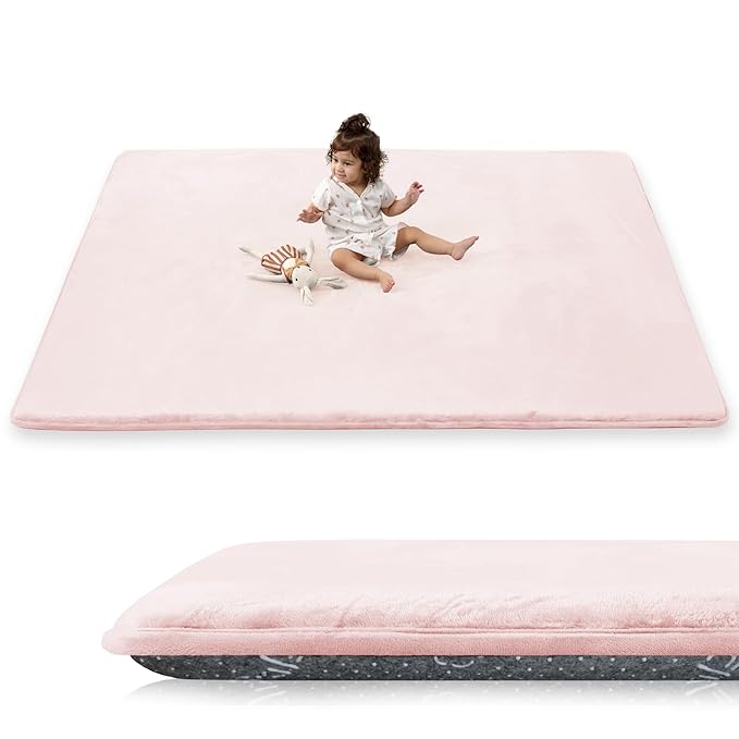 1.5" Super Thick Baby Play Mat for Floor, 79x118 Pro Soft Flannel Foam Mats for Toddler Infant Kids Crawling for Nursery Rug Playroom Living Room Waterproof Easy Care Non-Slip (Baby Pink)