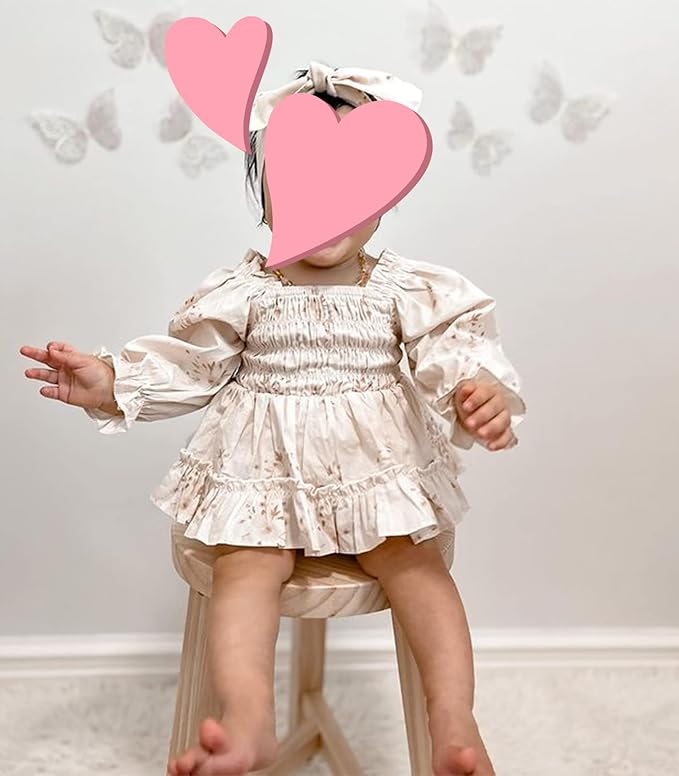 2pcs Infant Baby Girls Romper Dress Headband Long Sleeve Clothing Flowers Newborn Boho Girl Outfit Jumpsuit Clothes