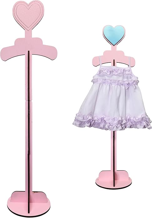 Lumber Reveal USA Baby Clothes Display Stand Personalized Baby Shower Centerpiece or Baby Doll Display | Adjustable Height, Heart-Topped Dress Hanger