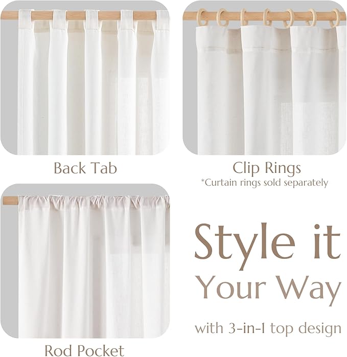 jinchan Off White Linen Blend Closet Curtains 63 inch Length 2 Panels for Shower Bathroom, Boho Style 38 inch Wide Drapes with Rod Pocket Back Tab(38W x 63L, Off White)