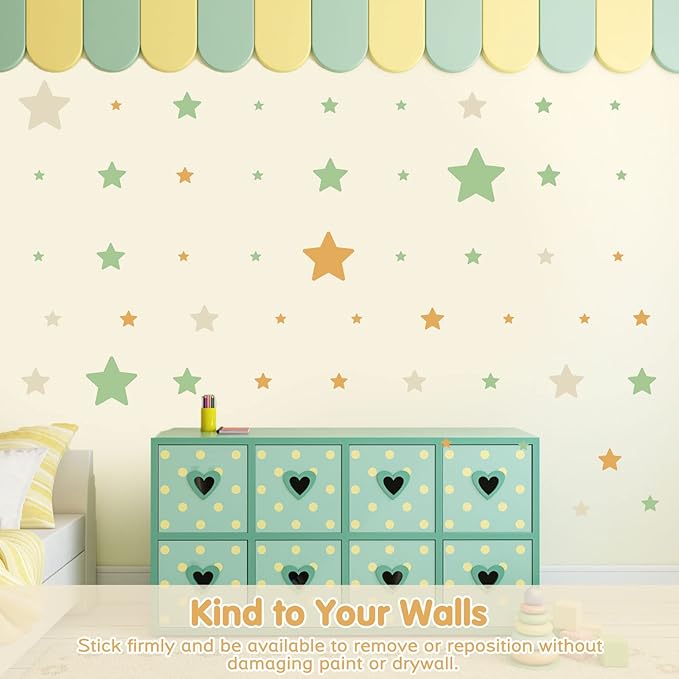 Stars Wall Stickers for Girls Bedroom Nursery, Bright Tone Stars Wall Decals Peel and Stick for Spring, Vinyl Stars Wall Stickers for Girls Kids