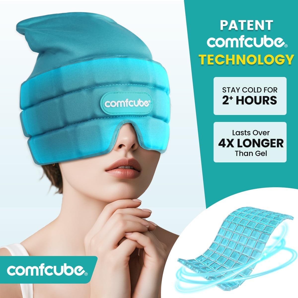 Migraine & Headache Relief Ice Cap, 2 Hours Long Lasting Cold Therapy Wearable & Washable Form Fitting Ice Hat for Sinus & Stress Relief, Puffy Eyes, Severe Migraines, Chemo