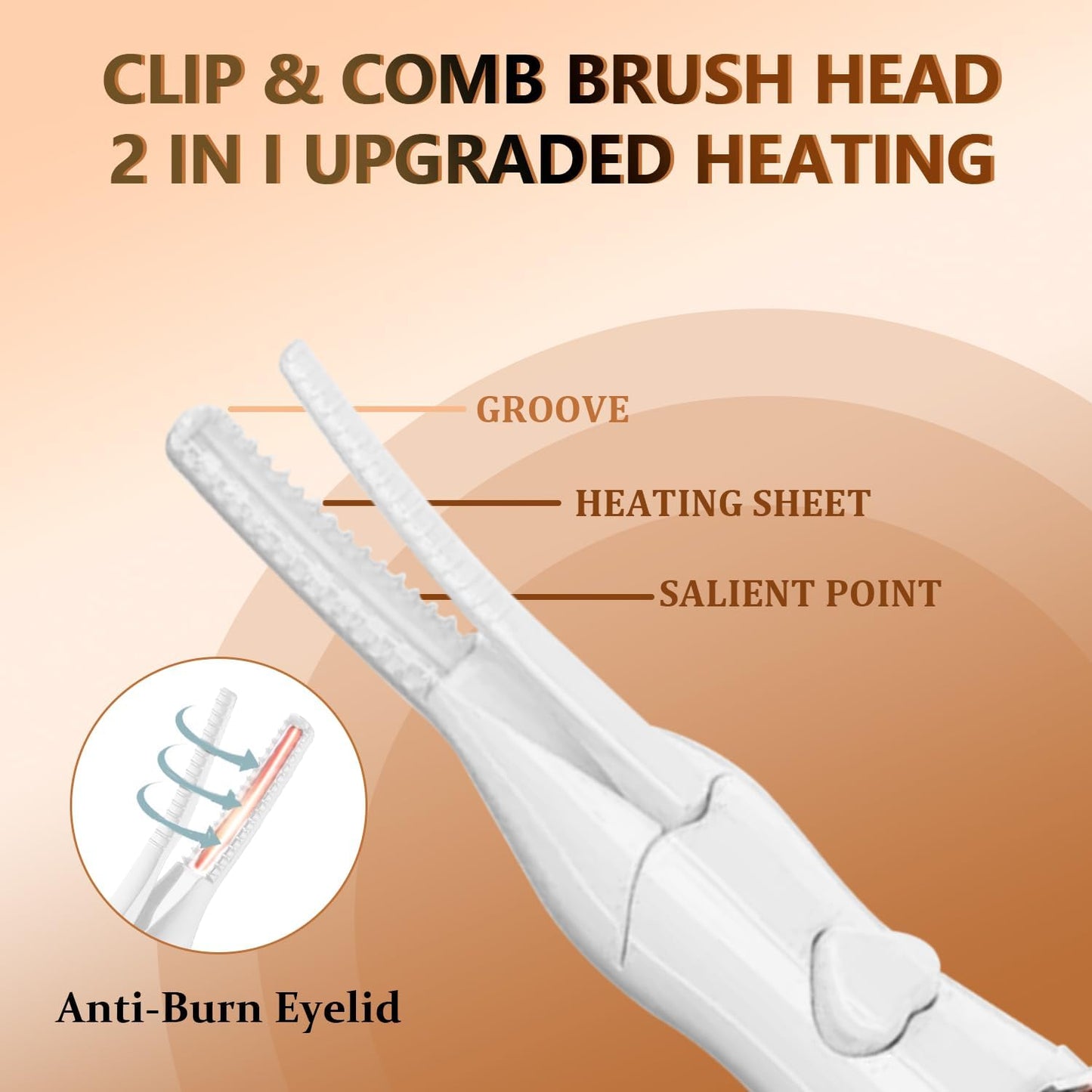 Heated Eyelash Curler, 2-in-1 Clip-Type Design, 3 Temperature Modes, USB Rechargeable Electric Eyelash Curler, Natural Curling 24H Long-Lasting Curl, Gift for Women & Girls, Beige-DA