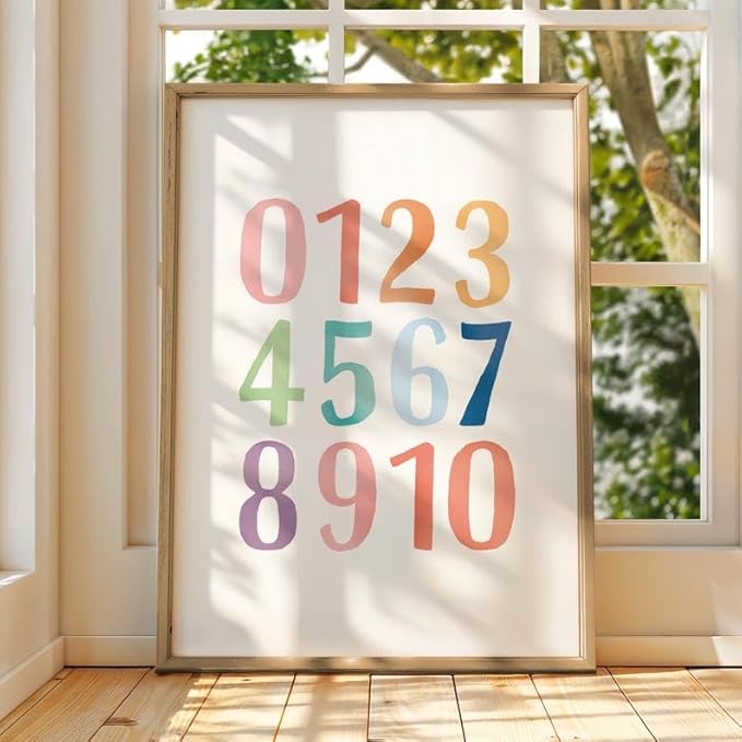 OZCONO Rainbow Alphabet and Numbers Poster for Kids, Educational Wall Art,Classroom Decor, Montessori Teaching, Toddler Learning (Unframed) (9x11)