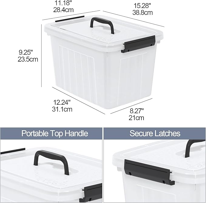 Obstnny 20 L Plastic Storage Box with Handle, 4-Pack Clear Latching Storage Bin