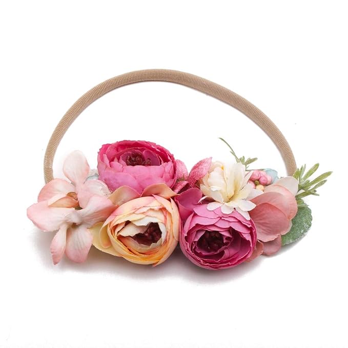 Baby Girl Floral Headbands- 3pcs Nylon Headband Handmade Flower Crown Elastic Hairband Newborn Toddler Hair Accessories Gifts for Girls （1-6 years old）
