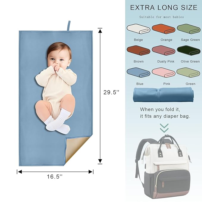Blue Diaper Changing Mat for Baby, Portable Baby Changing Pad for Travel or Home, Wipeable Mat Fits Perfectly in Diaper Bag (67-10)