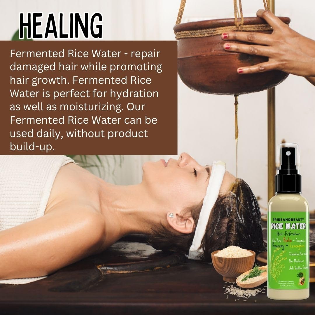 NEW Fermented Rice Water for Hair Growth - Infused with Rosemary, Biotin, Caffeine, Keratin Vegan Non-Greasy Spray Naturally Thicker, Longer, Softer Men & Women (4 OUNCES, Rosemary Lemongrass)