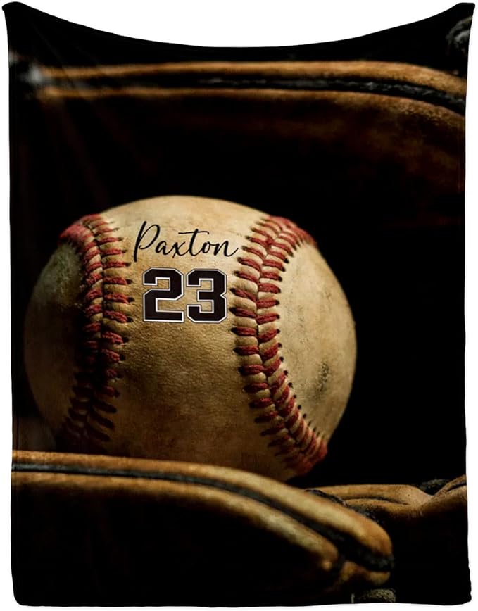 Custom Softball Baby Blanket with Name Number: Personalized Fluffy and Warm Gift for Baby Toddler Kids and Adults Birthday Skin-Friendly Flannel Fabric(50"x60")