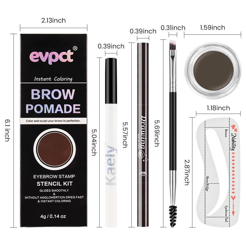 evpct Eyebrow Stencils Kit for Women Shaping, Eyebrow Shaper Makeup Kit, Eye Brow Stencil Shaper Tinting kits for Women, with Eyeliner, Eyebrows Pencil, Pomade, Brush and 10 Stencils, 06# MEDIUM BROWN
