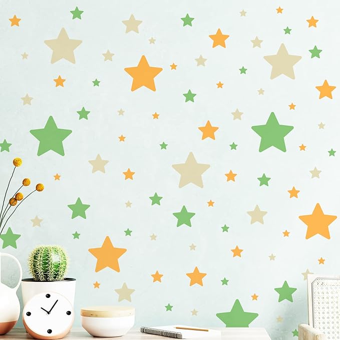 Stars Wall Stickers for Girls Kids, Vinyl Colorful Stars Wall Decals Peel and Stick, Spring Theme Stars Wall Stickers for Kids Room Nursery Girls Bedroom