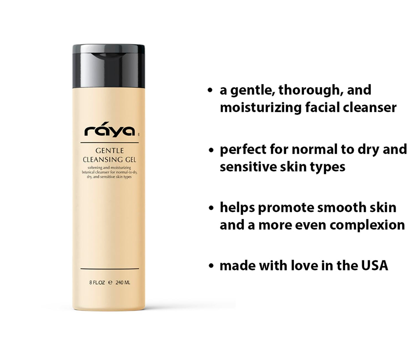 Raya Gentle Facial Cleansing Gel 8 oz (104) | Softening and Moisturizing Botanical Cleanser for Dry and Sensitive Skin| Helps Hydrate Smooth Complexion