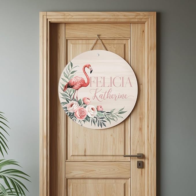 Personalized Wooden Name Signs for Nursery, Flamingo Sign for Baby Door Decor, Newborn Gifts for Girl, Girls Nursery Wall Bedroom Decorations, Mother's Day Gifts for New Mom Dad Gift