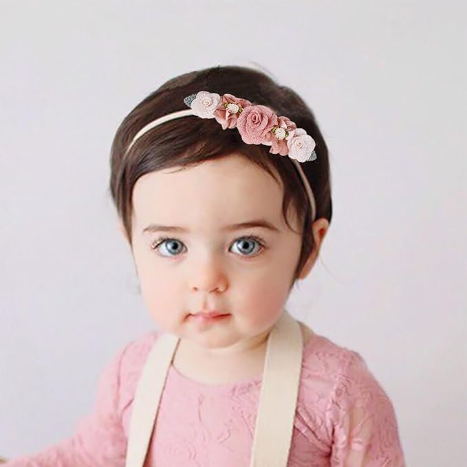 cherrboll 3pcs Baby Girl Headbands Flowers, Super Soft & Stretchy Nylon Floral Hairbands for Newborn Toddler