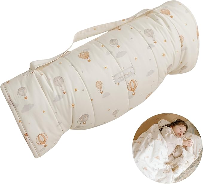 Organic Toddler Nap Mat – 100% Cotton Kids Washable Sleeping Mat & Detachable Pillow – Sleeping Bag with Soft 1.5” Pad – Ideal Nap Mat for Daycare, Preschool, & Sleepovers