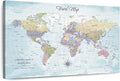 ElephantStock - Push Pin Travel Map World I Wall Art - Horizontal Canvas Wall Art - Living Room Wall Decor - Printmaking Map Canvas Art - Blue And Beige Decor - 36" x 24"
