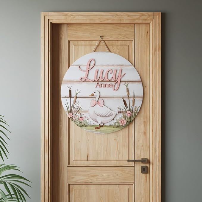 Personalized Name Sign for Nursery, Pink Goose Sign for Baby Door Decor, Newborn Gifts for Girl, Girls Nursery Wall Bedroom Decorations, Mother's Day Gifts for New Mom Dad Gift