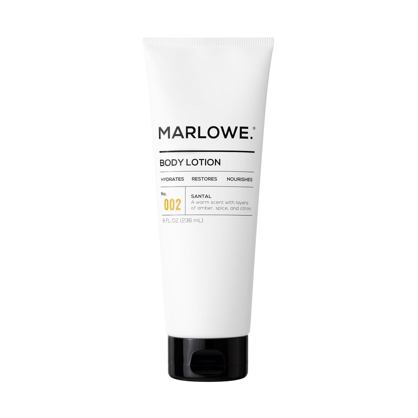 MARLOWE. No. 002 Santal Body Lotion 8 Oz, Moisturizing & Nourishing Daily Dry Skin Lotion for Men, Made with Hydrating Natural Aloe Vera, Non-Oily, Warm Amber, Sandalwood & Citron Scent, Vegan