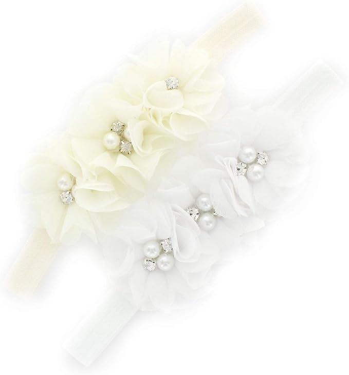 My Lello Flower Headbands Baby - Girls - Toddler Fabric Beaded Stretchy Elastic Pair