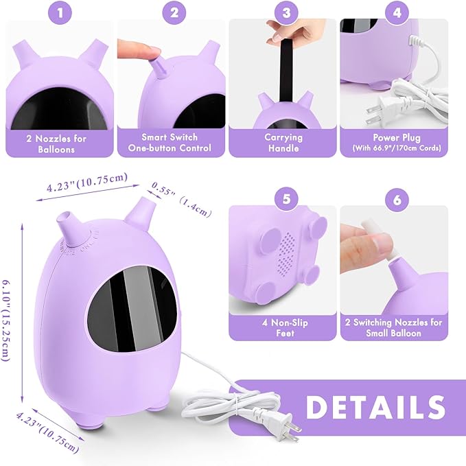 Balloon Pump Electric, SPLAKS Balloons Inflator Air Pump Portable Balloon Blower for Garland Arch, Party Decoration