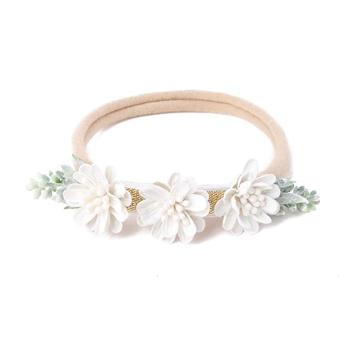 cherrboll 3pcs Baby Girl Headbands Flowers, Super Soft & Stretchy Nylon Floral Hairbands for Newborn Toddler