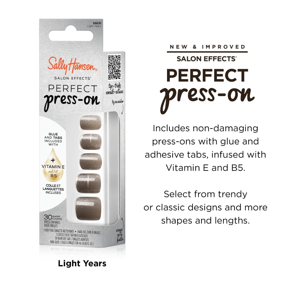Sally Hansen Instant Cuticle Remover & Salon Effects Light Years Press On Nails Kit - 15 Second Cuticle Gel with Aloe & 30 Nail Designs with Nail Glue