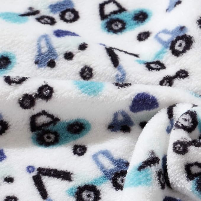 CREVENT 30"X40" Cute Lightweight Silky Cozy Warm Baby Blanket for Boys Infant Toddler Newborn Unisex Crib Cot Stroller, for All Season - Blue Truck