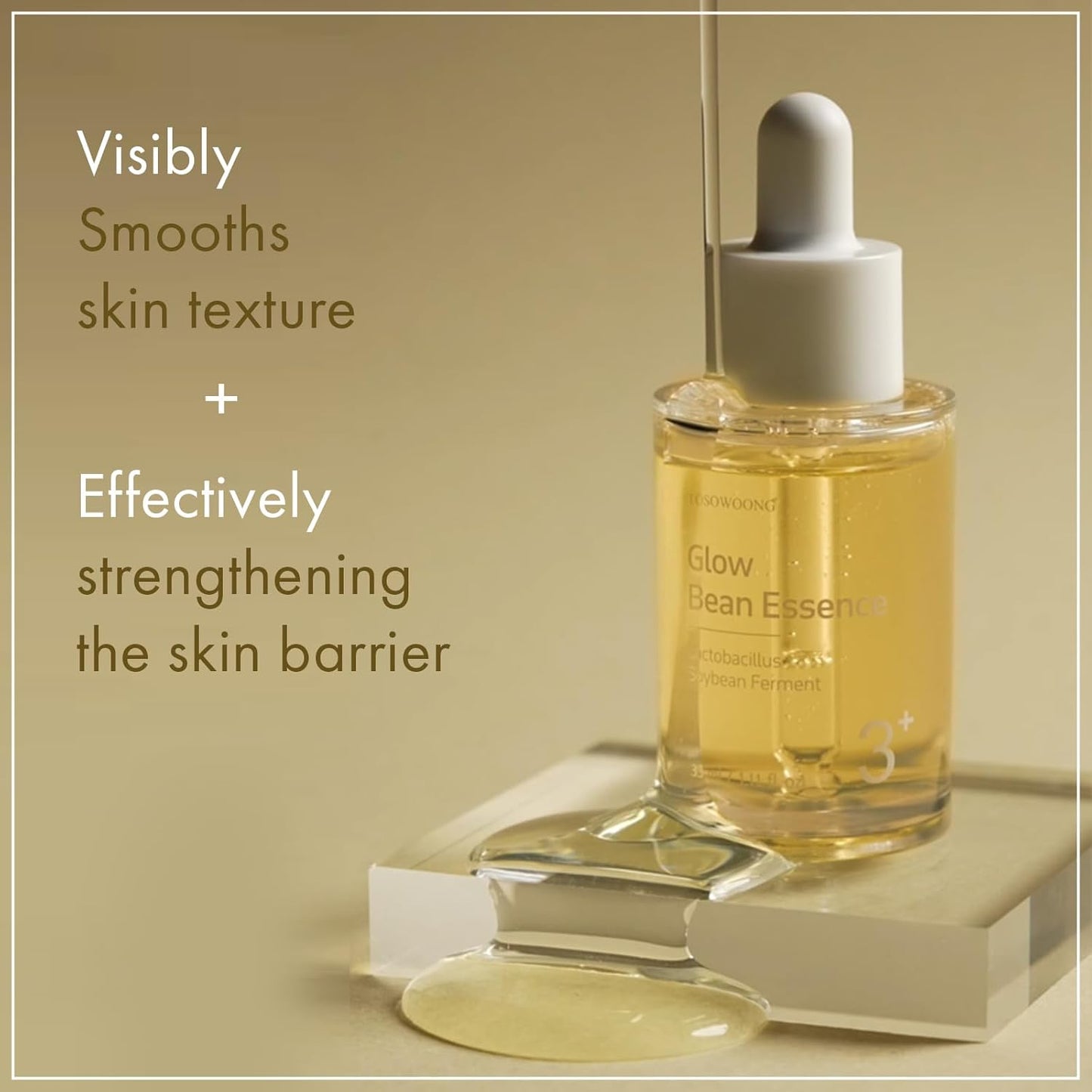 Glow Bean Essence, 31,025ppm Soybean Ferment Extract, Glass Skin, Exfoliating, Hydrating, Radiant, Moisturizer, Barrier, Face Serum, Korean Skin Care, 33ml / 1.11 fl. oz.