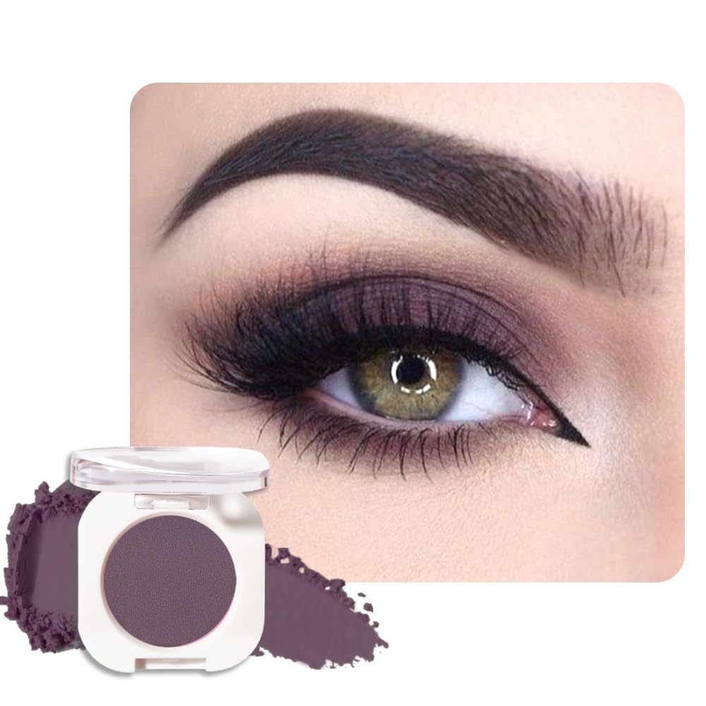 Eggplant Purple Single Matte Eyeshadow Makeup, Neutral Powde Eye Shadow for Women, Deep Dark Mauve Plum Purple Matte Singles Eyeshadow Palette Pigmented Waterproof, Girls Eyeshadows Gift 15