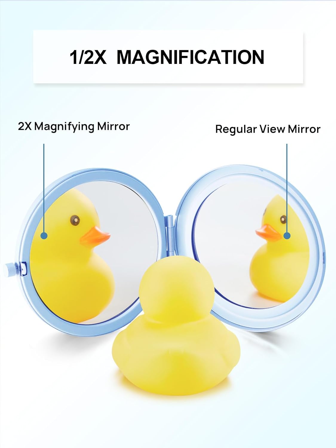 Compact Mirror for Purse, Double-Sided 1X/2X Magnifying Metal Pocket Makeup Mirrors(Round, Light Blue)