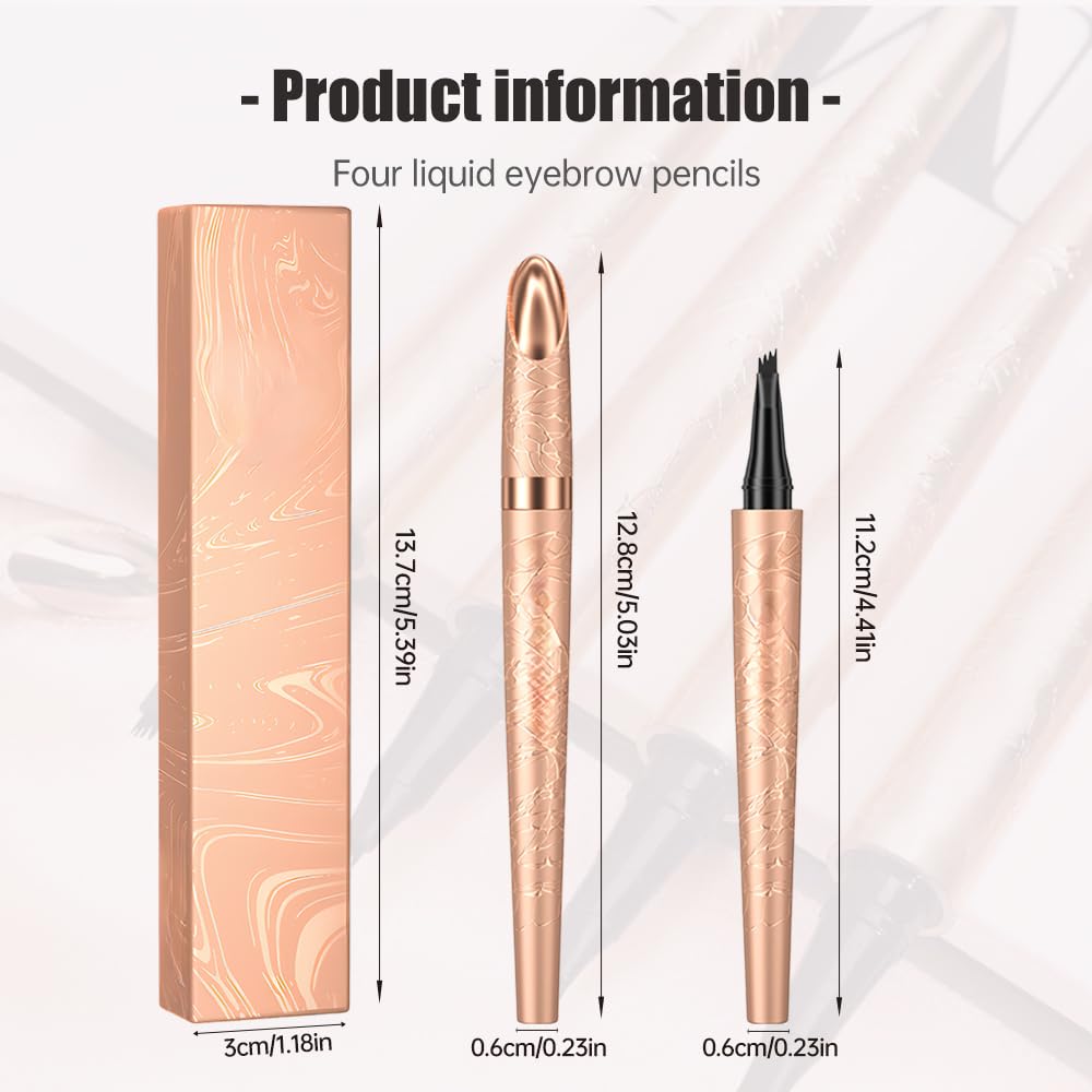 Microblading Eyebrow Pen, 2025 New 3D Waterproof Eyebrow Pencil, Premium Eye Brow Pen with 4 Tip, Long-Lasting Natural Magic Eyebrow Makeup Fine Stroke Contouring Pencil Stay on All Day (Black)