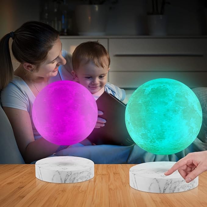 VGAzer Levitating Moon Lamp,Floating and Spinning in Air Freely with 3D Printing LED Moon Light Has 16 Colors 20 Modes for Unique Christmas Gifts,Room Decor (Marble Base 16 Colors)